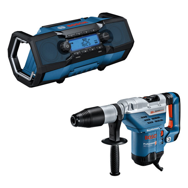 Bosch Bohrhammer GBH 5-40 DCE und Radio GPB 18V-2 C. Produktbild Lieferumfang