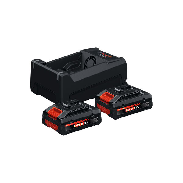 Bosch 2x EXBA18V-40 plus GAL 12V/18V-80 Akku-Ladegerät-Set. Produktbild Lieferumfang