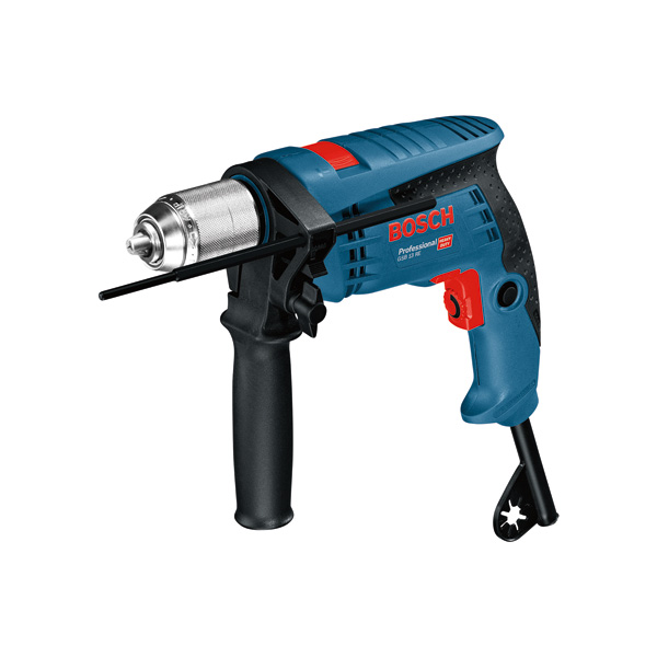 Kabelgebundene Schlagbohrmaschine GSB 13 RE von Bosch mit Seitengriff. Produktbild Lieferumfang
