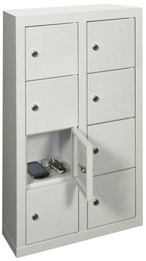 Kleinfach-Wandschrank H815xB460xT200 mm 2x4 Fächer RAL7035 Türen glatt Kleinfach-Wandschrank H815xB460xT200 mm 2x4 Fächer RAL7035 Türen glatt