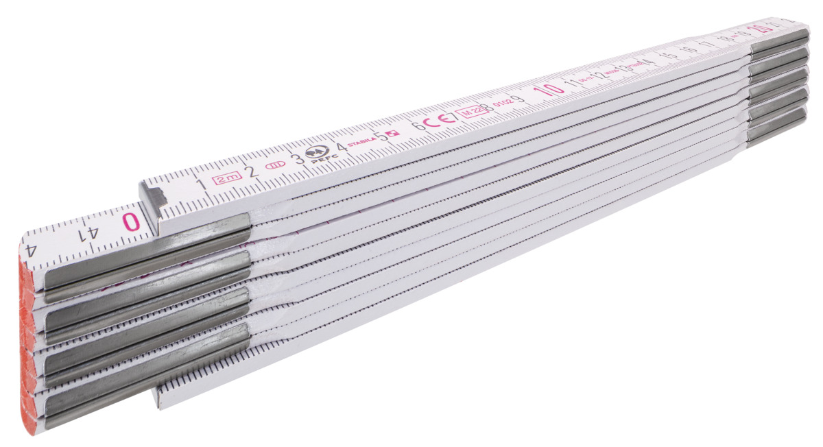 STABILA Zollstock Type 1607, 2 m, weiß, metrische Skala, hochwertiger Meterstab aus PEFC-zertifiziertem Holz, umschließende Gelenkplatten STD
