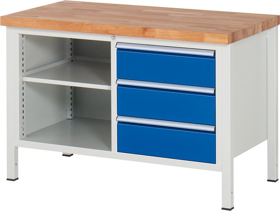 Werkbank B1250xT700 m.3 Sbl. 180/1 FB, gr/bl Werkbank B1250xT700 m.3 Sbl. 180/1 FB, gr/bl