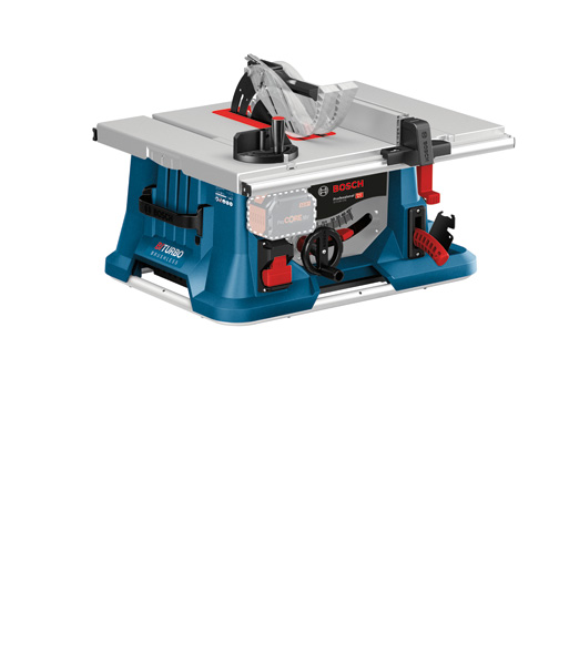 Akku-Tischkreissäge GTS 18V-216 von Bosch mit bürstenlosem BITURBO-Motor. Produktbild dynamisch