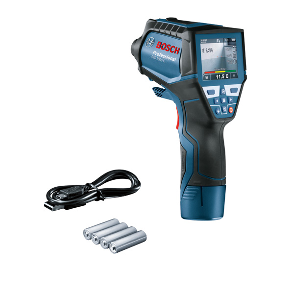 Bosch GIS 1000 C Thermomelder mit Display. Produktbild Lieferumfang