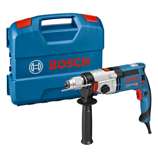 Bosch GSB 24-2 SOS Schlagbohrmaschine mit Tragekoffer. Produktbild Lieferumfang