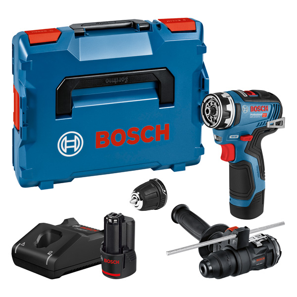 Bosch GSR 12V-35 FC Akku-Bohrschrauber-Set mit Zubehör. Produktbild Lieferumfang