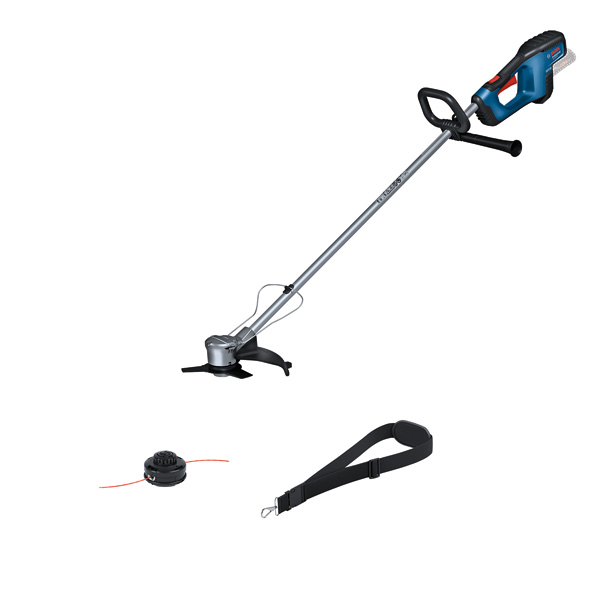 Akku-Rasentrimmer GFR 18V-23 von Bosch mit Tragegurt. Produktbild Lieferumfang