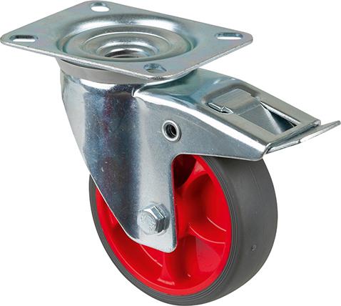 Lenkrolle L420.B44.03 mit Totalfeststeller Rad Ø 100mm 110kg, Stahl verzinkt Lenkrolle L420.B44.03 mit Totalfeststeller Rad Ø 100mm 110kg, Stahl verzinkt