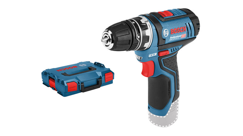 Bosch GSR 12V-15 FC Bohrmaschine mit Tragekoffer. Produktbild Lieferumfang