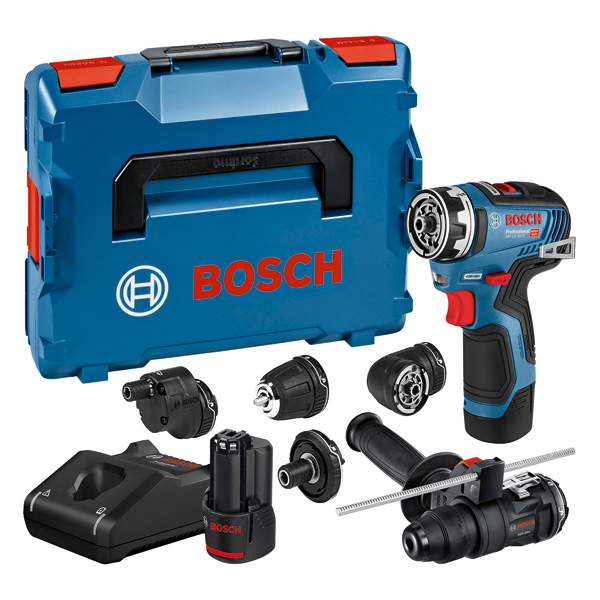 Bosch GSR 12V-35 FC Akku-Bohrschrauber-Set mit Zubehör. Produktbild Lieferumfang
