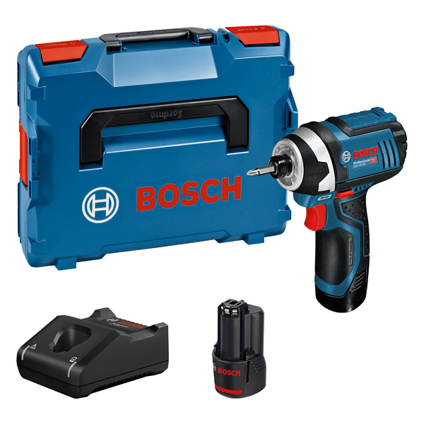 Bosch GDR 12V-105 Akku-Schlagschrauber-Set. Produktbild Lieferumfang