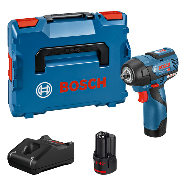 Bosch GDS 12V-115 Akku-Schlagschrauber-Set. Produktbild Lieferumfang
