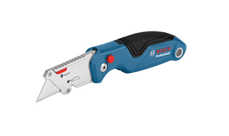 Klappbares Universalmesser von Bosch mit ergonomischem Griff. Produktbild dynamisch