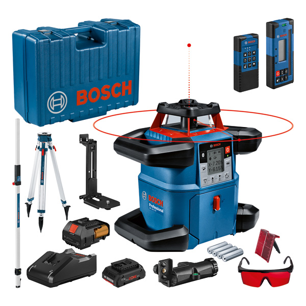 Bosch GRL 600 CHV Laser-Nivelliergerät mit Zubehör. Produktbild Lieferumfang