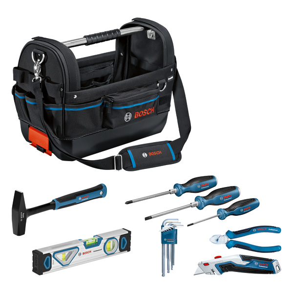 Bosch GWT 20 Kombi-Set mit Handwerkzeugen und Tragetasche. Produktbild Lieferumfang