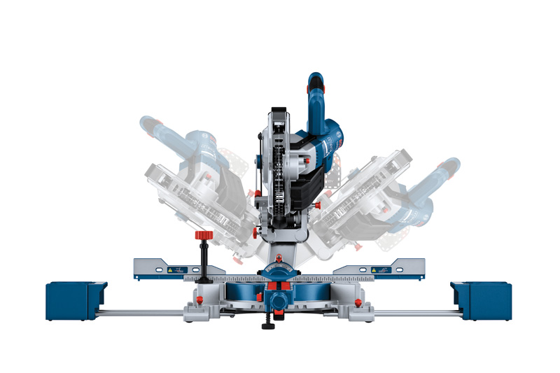 Akku-Gehrungssäge GCM 18V-216 D von Bosch mit einstellbaren Winkeln. Produktbild