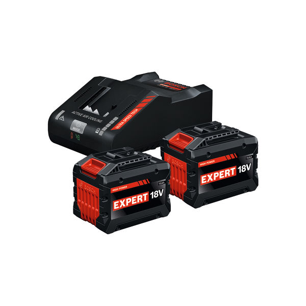 Bosch Akku-Ladegerät-Set mit zwei 18V Expert Akkus. Produktbild Lieferumfang