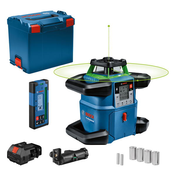 Bosch GRL 650 CHVG Laser-Nivelliergerät mit Zubehör. Produktbild Lieferumfang