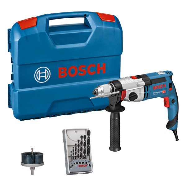 Bosch GSB 24-2 Bohrer-Set mit Tragekoffer und Bohrern. Produktbild Lieferumfang