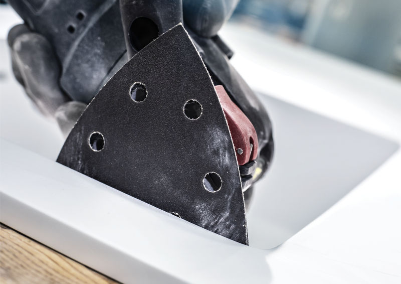 Bosch Delta-Schleifteller für detailliertes Eckenschleifen. Detailbild