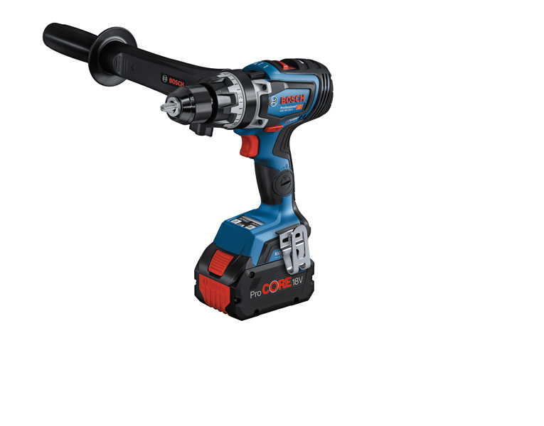 Akku-Schlagbohrschrauber GSB 18V-150 C von Bosch mit Seitengriff. Produktbild dynamisch