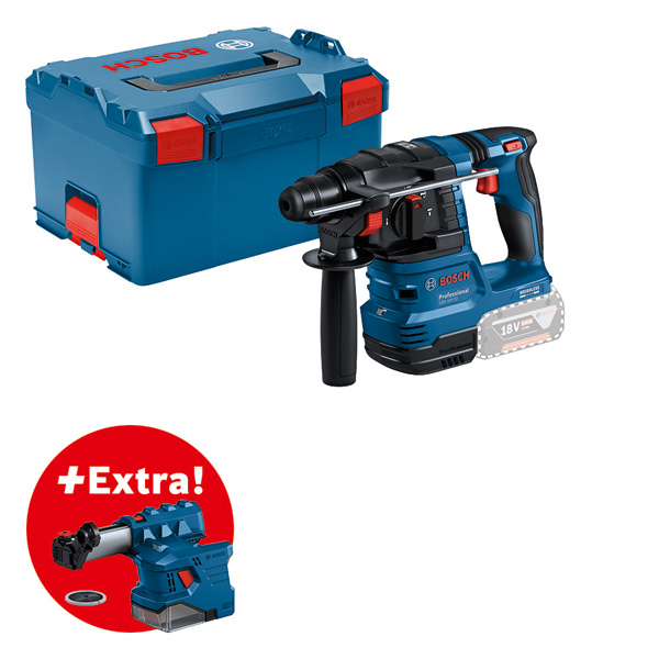 Bosch GBH 18V-22 Bohrhammer mit Koffer und extra Staubabsaugung. Produktbild