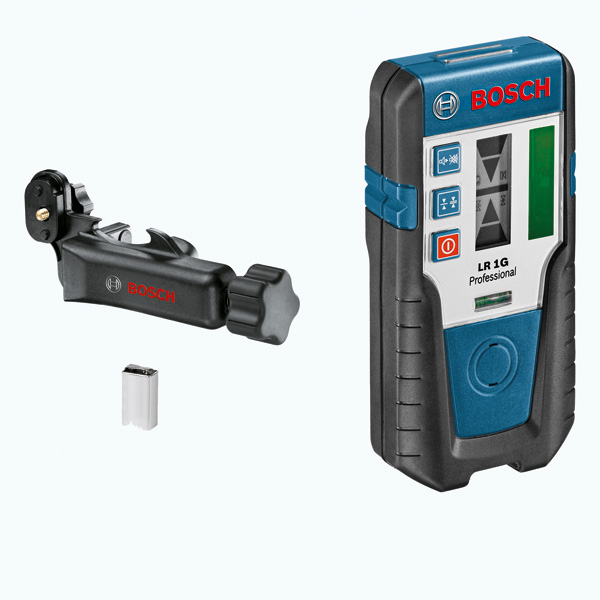 Bosch LR 1G Professional Laserempfänger mit Halterung. Produktbild Lieferumfang