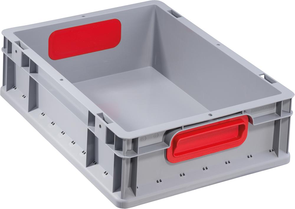 EuroBox 412,400x300x120mmGriffe geschl.,grau/rot EuroBox 412,400x300x120mmGriffe geschl.,grau/rot