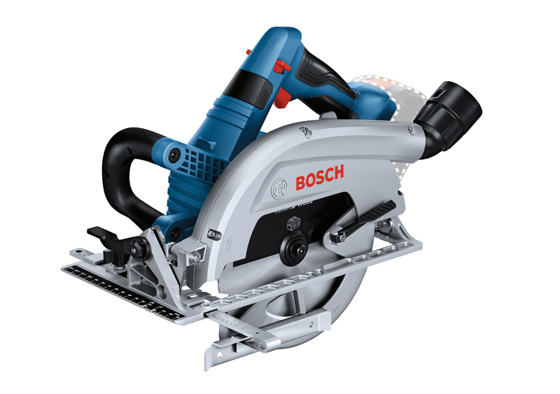 Akku-Kreissäge GKS 18V-70 L von Bosch zum Holzschneiden. Produktbild dynamisch