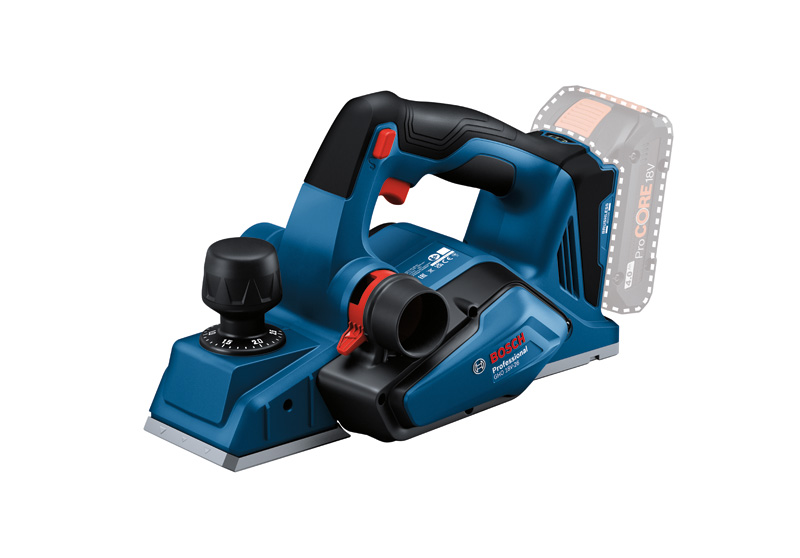 Akku-Hobel GHO 18V-26 von Bosch mit ProCORE18V-Akku. Produktbild dynamisch