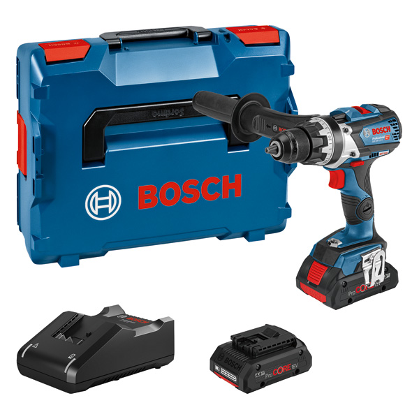 Bosch GSR 18V-110 C Akku-Bohrschrauber-Set mit Koffer und Akkus. Produktbild Lieferumfang