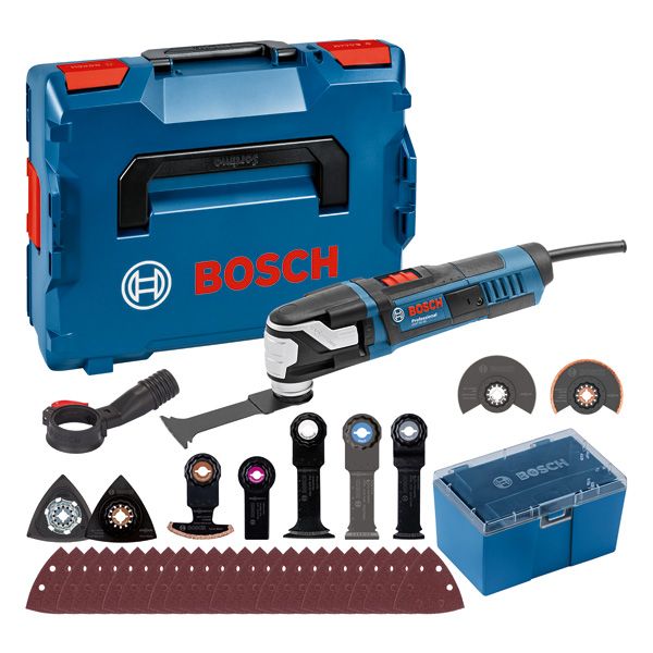 Bosch GOP 55-36 Multifunktionswerkzeug-Set mit Zubehör und Koffer. Produktbild Lieferumfang